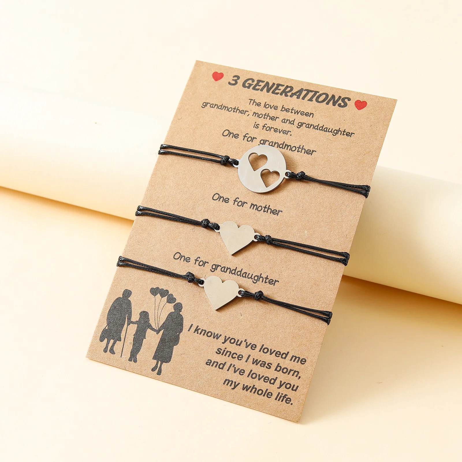 

Handmade Stainless Steel Heart Butterfly Bracelet set for Mom Daughter Adjustable Rope Woven Bracelet Mother’s Day Jewelry Gift