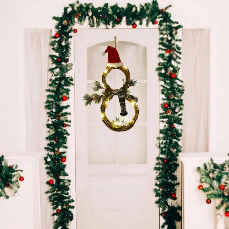 Рождественский светящийся венок со снеговиком гирлянда светодиодной подсветкой