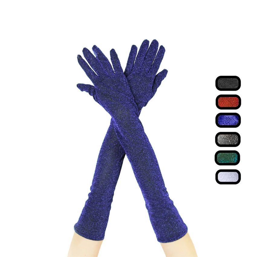 

Многоцветная сетчатая пряжа, дышащие полупрозрачные блестящие длинные перчатки из полиэстера для ведущей сцены, 50 см