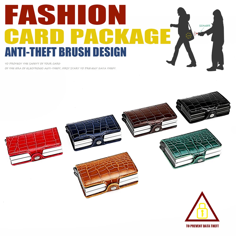 New Anti Rfid Wallet Bank ID Credit Card Holder Wallet Leather Purse Aluminum Business Card Box Case Protector Cardholder Pocket