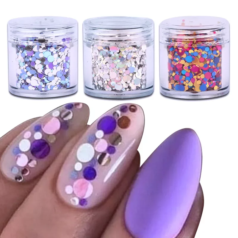 

2023 Round Nail Sequins Colorful Mixed Size Nails Flake Circle Glitter Paillette Charm Nail Art Decoration Manicure