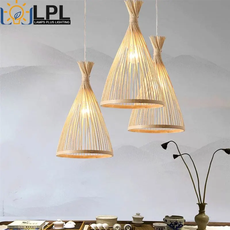 

Chinese Hand Knitted Bamboo Chandelier Woven Bamboo lampshade Pendant Light Bamboo Hanging Lamp For Home Lampara Techo