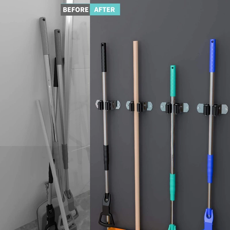 Держатель швабры для метлы Настенный 4ШТ органайзер из нержавеющей Стали