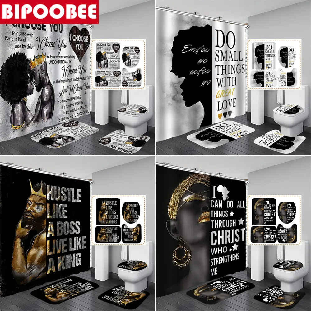 

Африканская американская занавеска для душа с крючками, черная занавеска для ванной комнаты, коврики для ванной, нескользящий ковер, крышка...