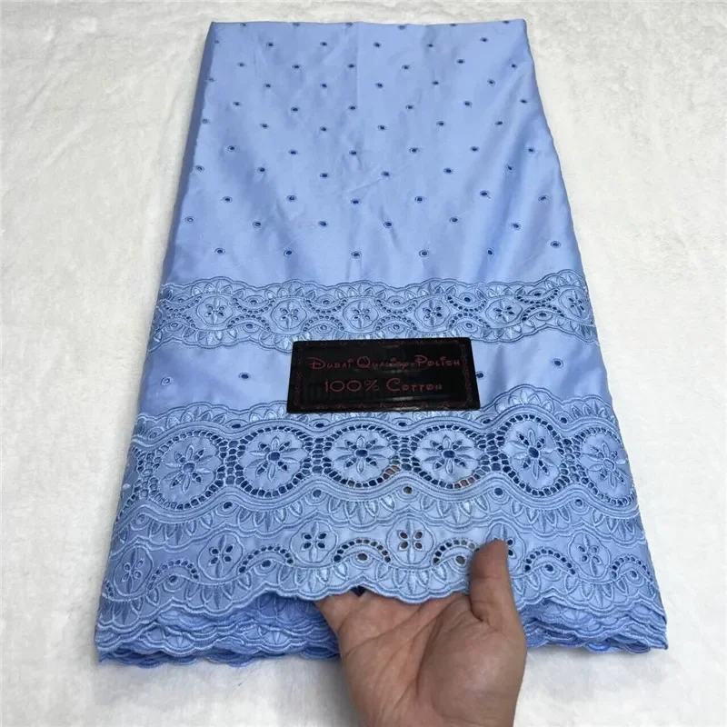

5 Yards Nigerian 100% Cotton Polish Satin Embroidery Fabric High Quality Swiss Voile Lace Material For Men Dubai Style 4L111603