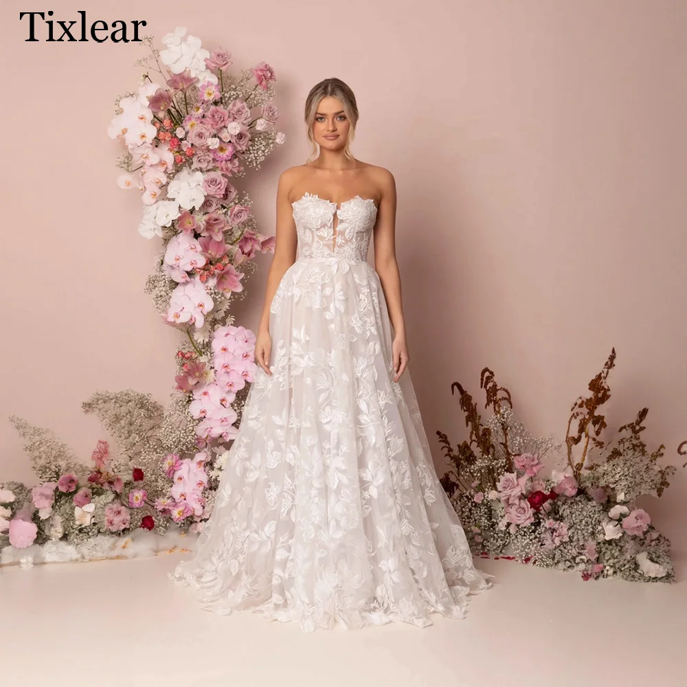 

TIXLEAR Wedding Dresses For Woman Exquisite A-line Sweetheart Open Back Sleeveless Court Train Gorgeous Vestidos De Novia