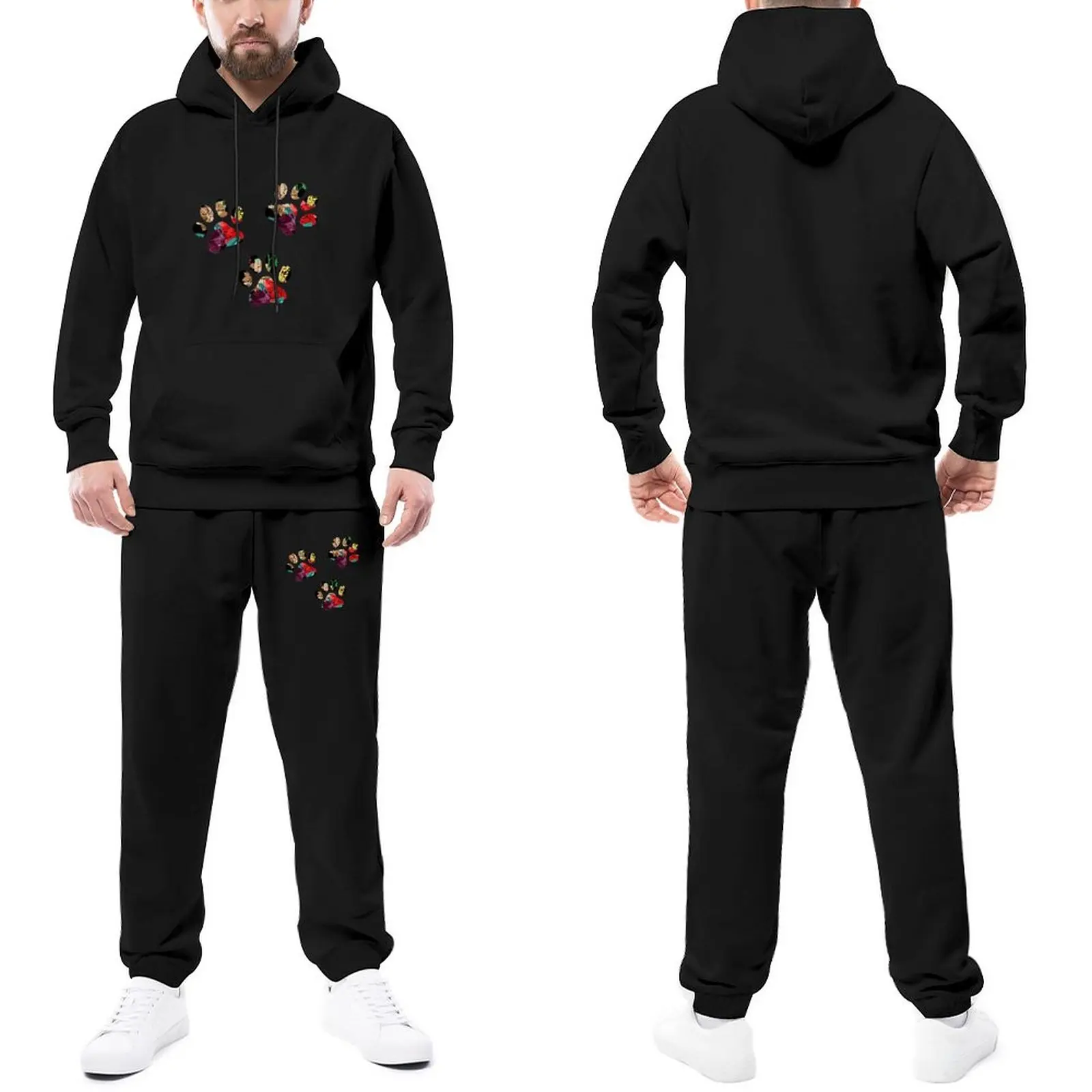 

Floral Dog Paw Tracksuits Autumn Animal Hooded Set Men Funny Jogger Sets Sport Print Sweatsuits