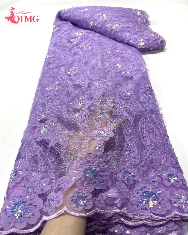 

African Tulle Lace Mesh Fabric Sequins For Women Party Dresses Luxury Nigerian Embroidery Sewing Material Bright Fabrics 5Yards