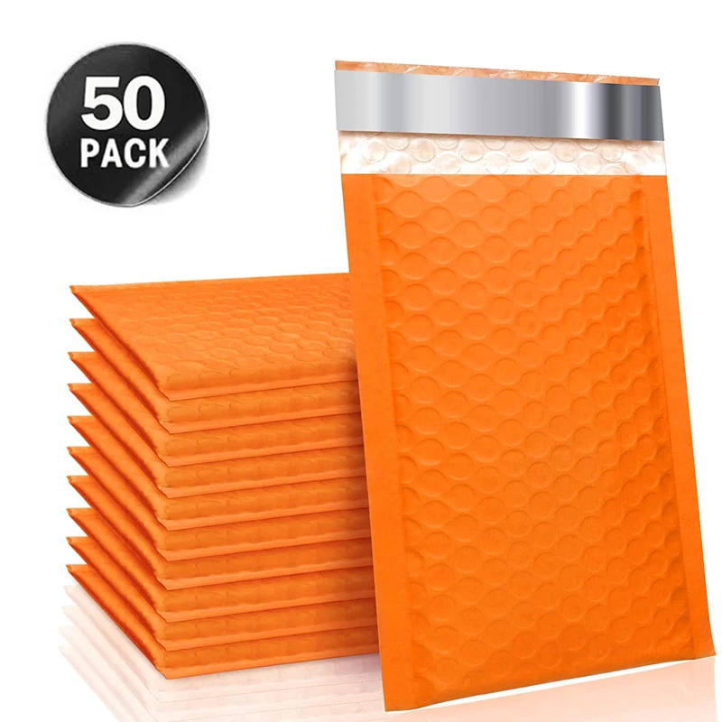 18x23cm 50Pcs Orange Mailer Poly Bubble Padded Mailing Envelopes for Mailer Gift Packaging Self Seal Bag Bubble Orange