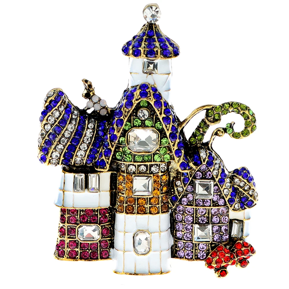 

Rhinestone Castle Brooch Vintage House Design Pin Large Retro Fashion Jewelry High Quality New 2023 Dropshipping