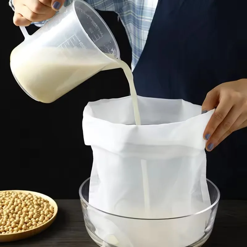 Фото Многоразовый пищевой нейлоновый сетчатый фильтр-мешок для кухни: для заваривания холодного кофе, пива, вина, орехового молока, йогурта, отжима трав №2