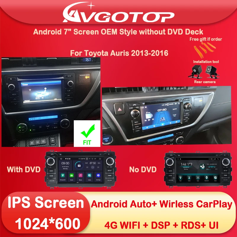 

Android 7" Screen OEM Style without DVD Deck For Toyota Auris 2013-2016 Car Multimedia Stereo GPS CarPlay Player Auto DSP RDS UI