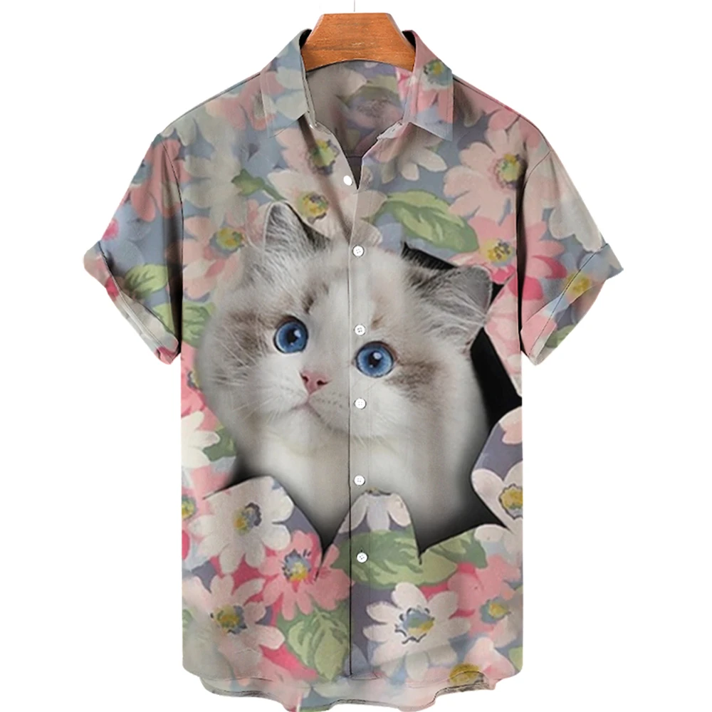 

Unisex Men's Hawaiian Shirt T-shirt Men's Summer Casual 3d Print Pet Cat Cute Animal Shirt 2022 Plus Size Shirt Top Short Sleeve