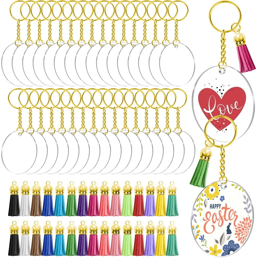 

120pcs Blank Keychains for Vinyl Kit Including Acrylic Discs keychain Tassels Gold Key Chain Jump Rings for DIY Keychain