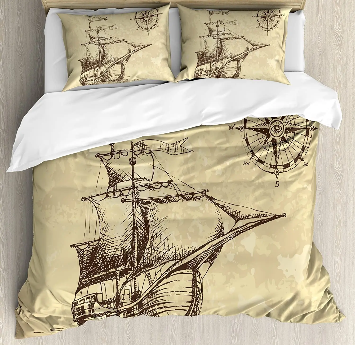 

Compass 3pcs Bedding Set Hand Drawn Old Paper Style Background A Duvet Cover Set Bed Set Quilt Cover Pillow Case Comforter Cover
