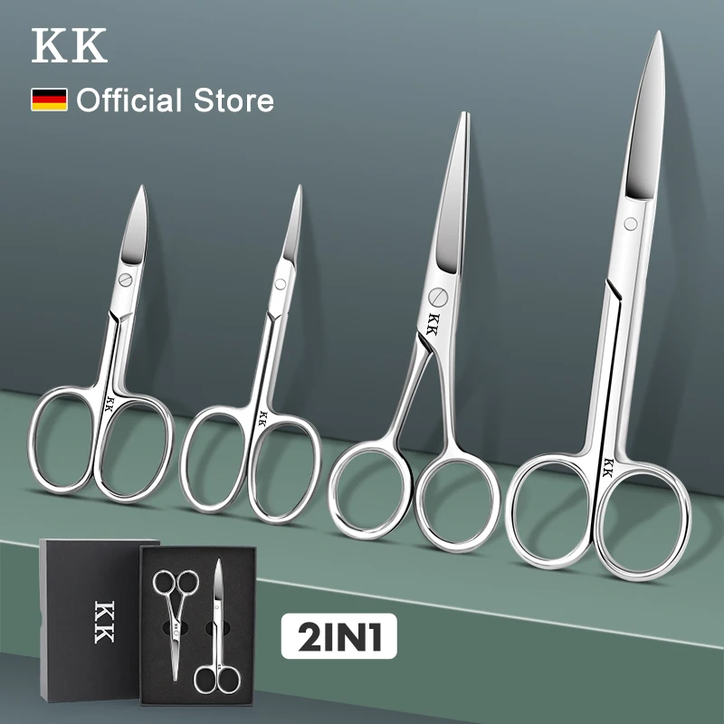 KK Eyebrow Scissors 2 in 1 Curved Blade Stainless Steel Makeup Professional Precision Beard Trimmer  Eyelash Hair Removal Tools