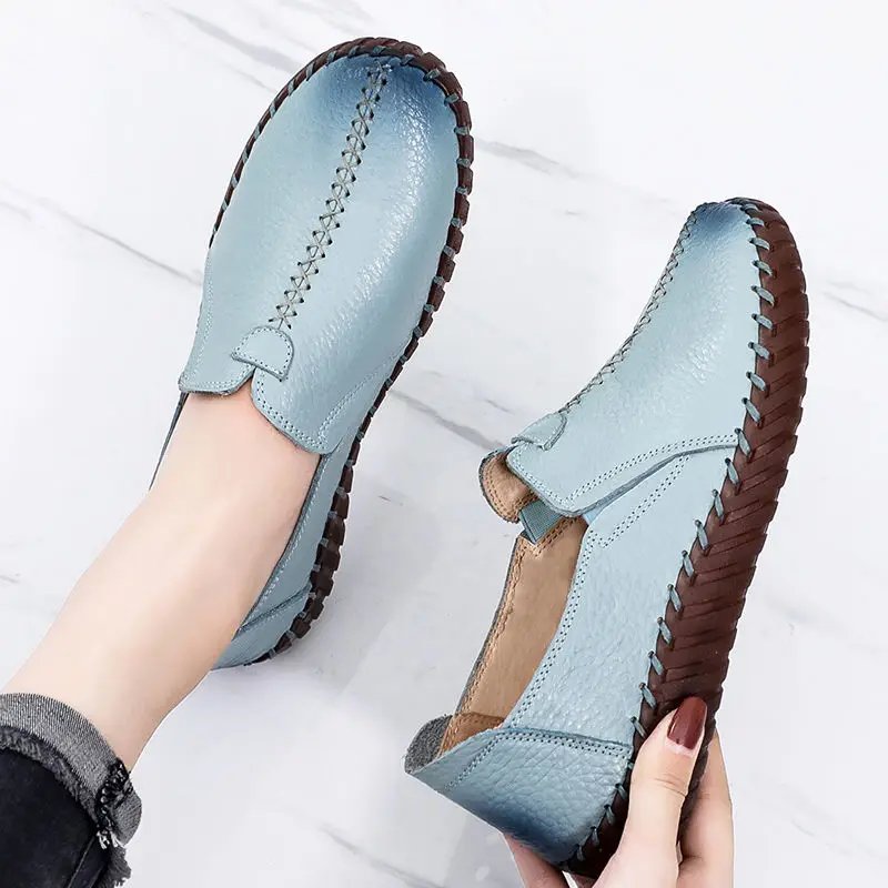 

Spring Ladies Genuine Leather Handmade Platform Shoes Women Hook &Loop Flat Shoes 2022 Autumn Soft Loafers Flats Nursing Shoes