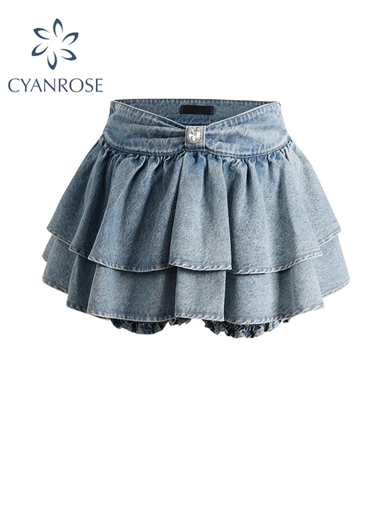 

Women's Blue Denim Mini Skirt Y2k Vintage Harajuku Skirt Girls Kawaii Korean High Waist A-Line Jean Skirts 2023 Summer Clothes