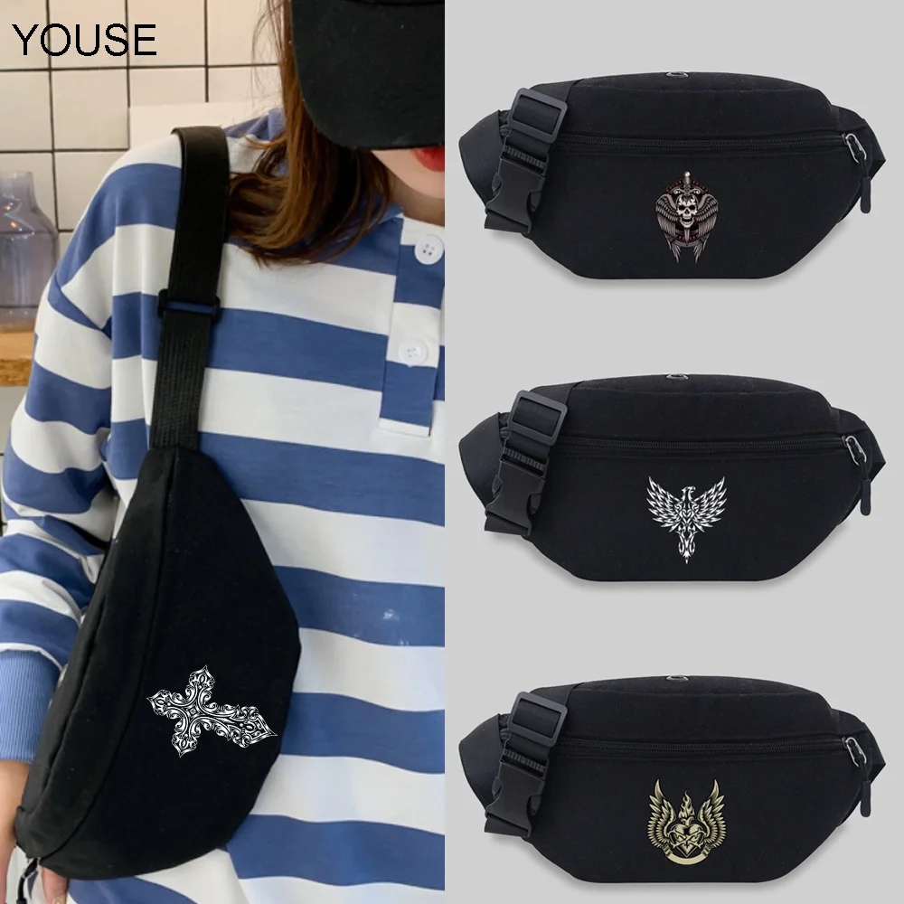 

YOUSEWaist Bag Unisex Bum bags Student Trend Skull Pattern Print Lightweight Black Leisure Sports Chest Bag Wild Fanny Pack