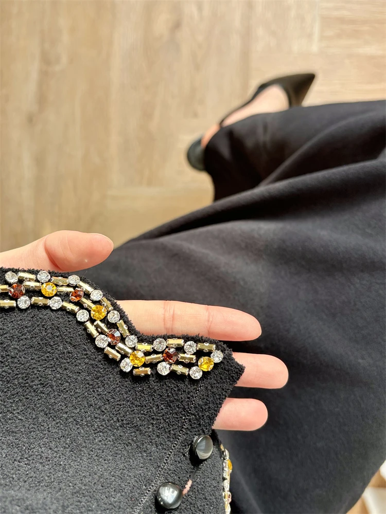 Женский комплект со стразами укороченный вязаный кардиган юбка длиной до