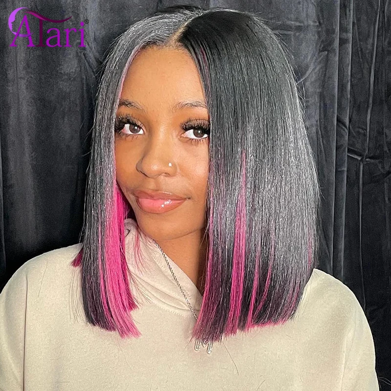 

Розовые прямые парики 13x4 4x4 из малайзийских волос, с короткими волосами