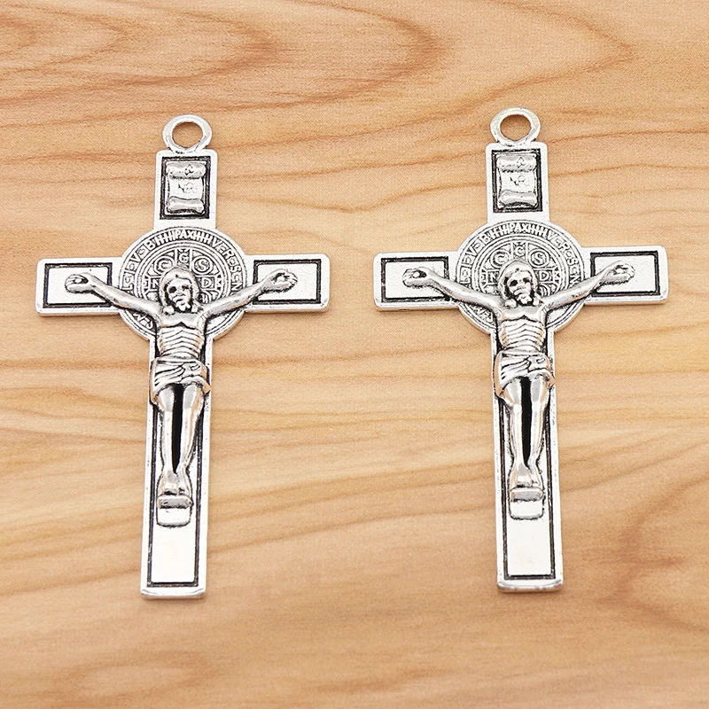 

6 Pieces Tibetan Silver Saint Benedict Medal 2 Sided Jesus Cross Crucifix Charms Pendants for DIY Necklace Making Accessories