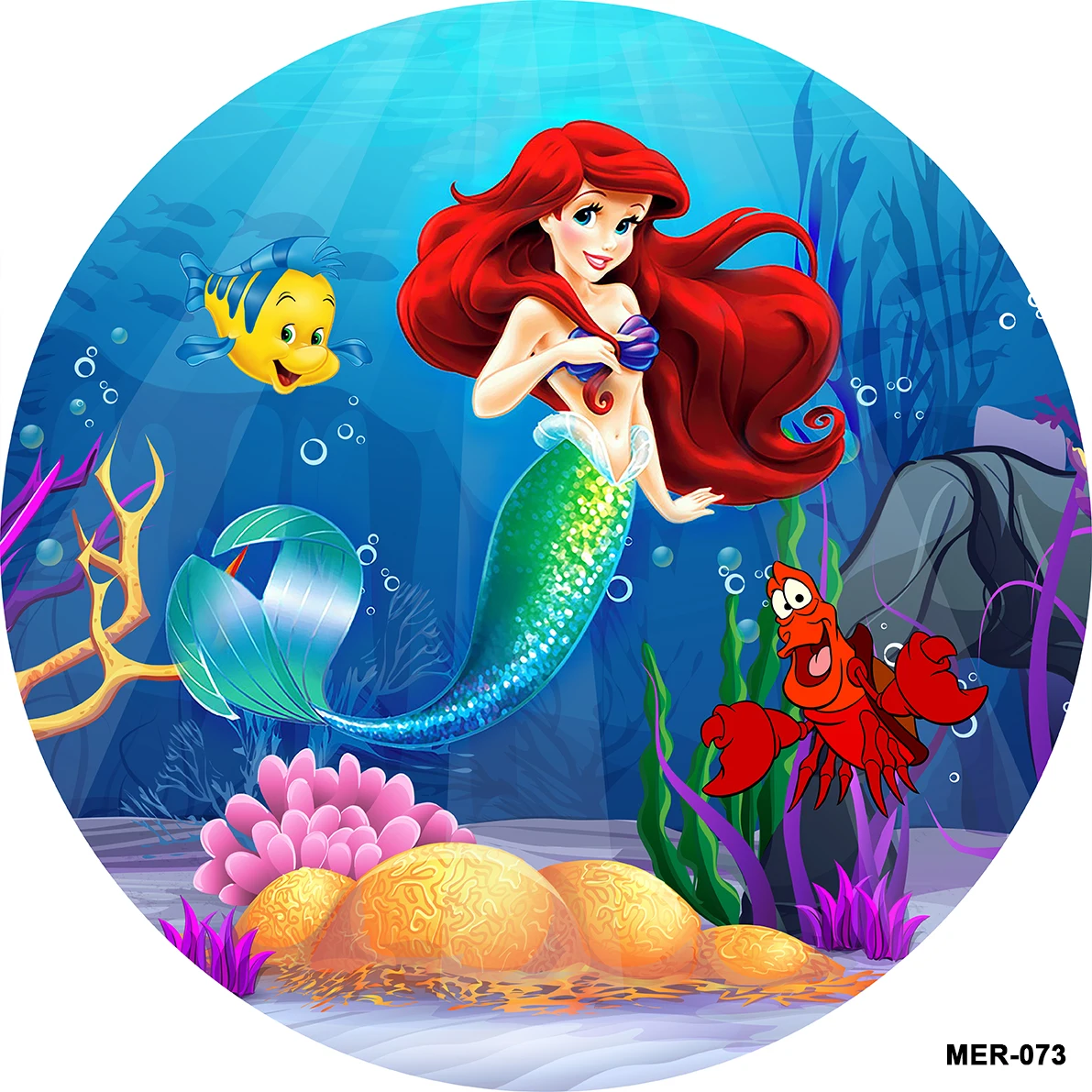 

Disney Princess Ariel The Little Mermaid Circle Background Birthday Party Decoration Round Photography Backdrop Photo Studio