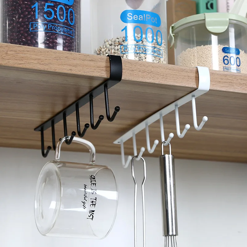 1pc 6 Hooks Metal Under Shelf Mug Cup Cupboard Kitchen Storage Organizer Hanging Rack Holder for Bathroom | Дом и сад
