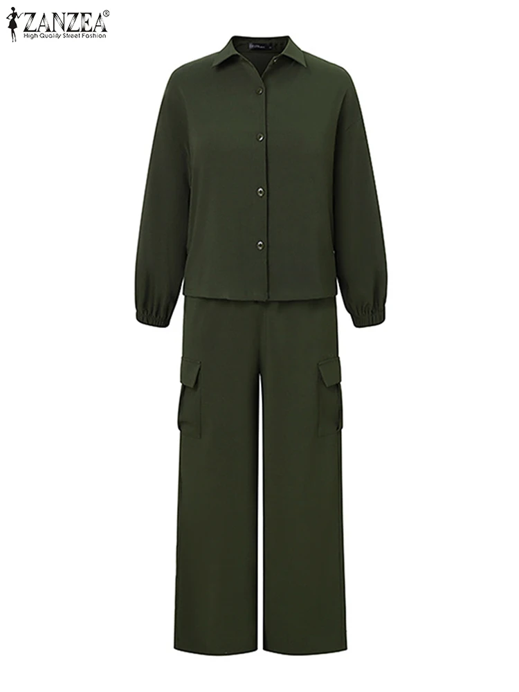 Модный осенний костюм ZANZEA из рубашки и брюк с длинным рукавом женские спортивные