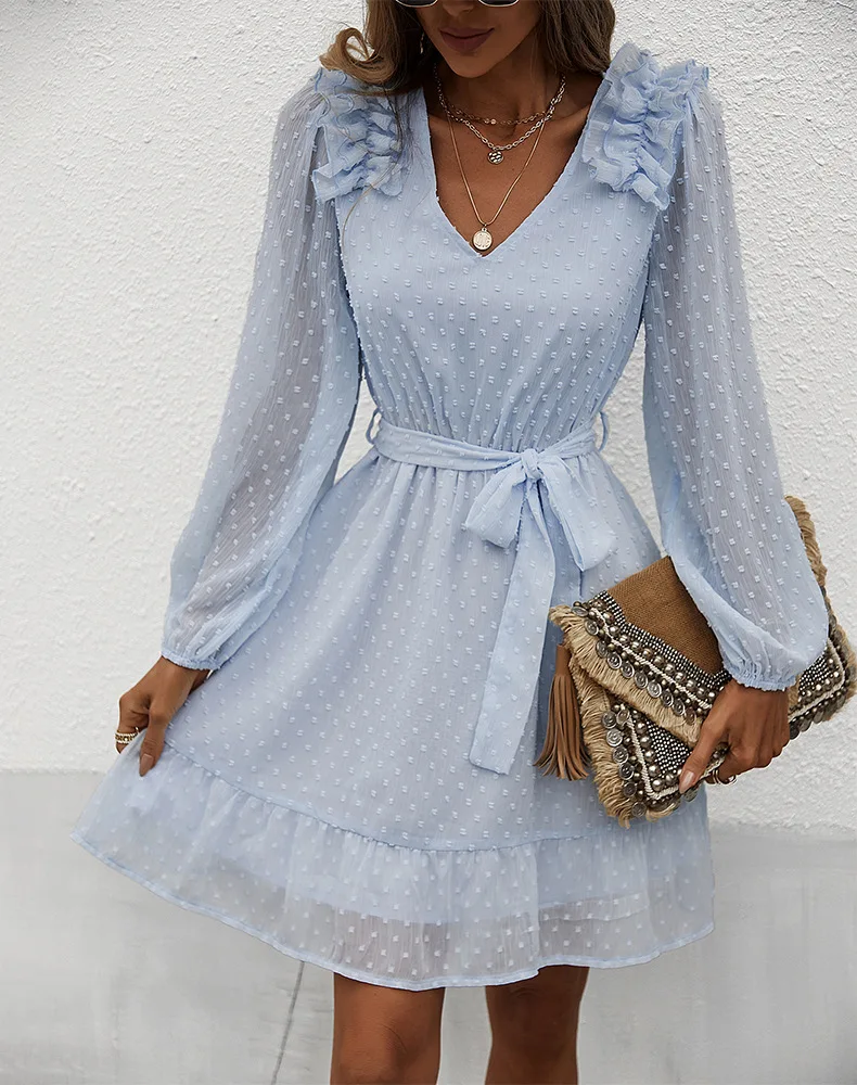 

Casual Loose Ruffle Boho Holiday Beach Sundress Green Vintage Elegant Lace-up Mini DressesFloral Puff Sleeve Summer Dress Women