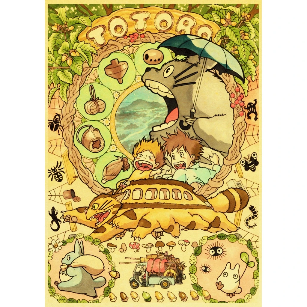 

Cartoon Anime Hayao Miyazaki Totoro Spirited Away Totoro Poster Cafe Kid Home Decor Retro Home Decor Wall Decor Vintage Decor