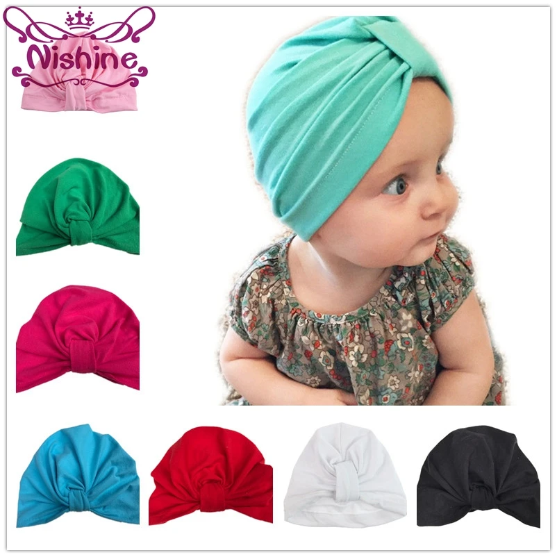 Nishine Baby Turban Hat with Bow Toddler Caps Cotton Newborn Beanie Stylish Top Knot Turban Photo Props Children Shower Gift