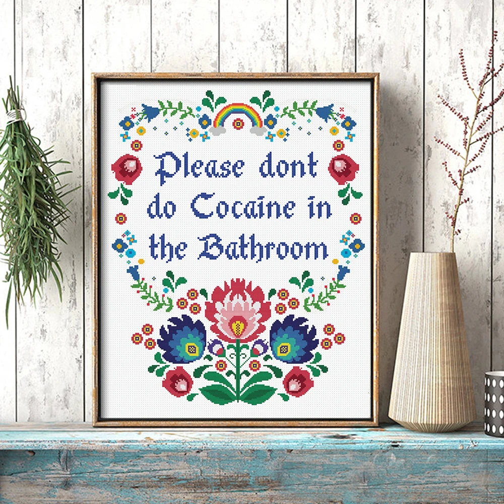 

Vintage Mosaic Art Canvas Poster Prints 'Please Don't Do Coke In The Bathroom' Painting Picture for Room Toilet Wall Decoration