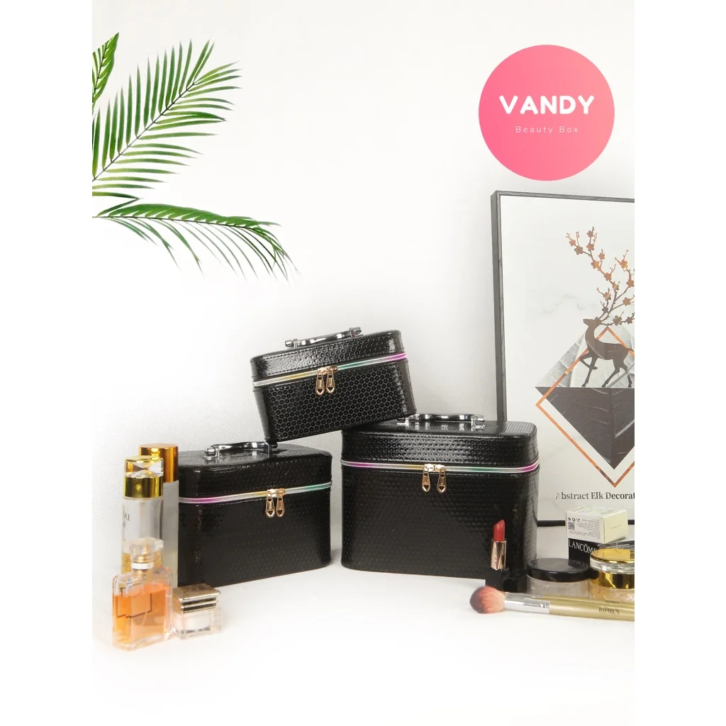 

Vandy 2022 Black Polka Dot Leather Ladies Cosmetic Case bag for women girls Home Travel makeup Storage Box organizer luxury