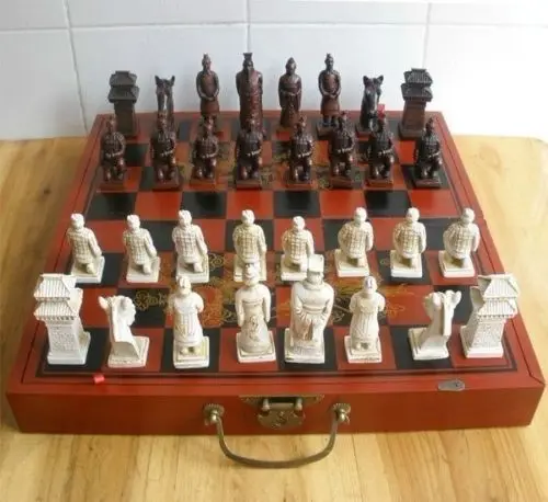 Copper Brass craft old Chinese 32 pieces chess /box/Xian Terracota Warrior 