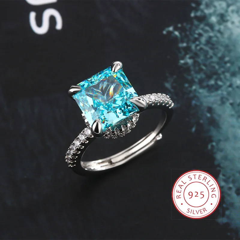 Женское кольцо с квадратным желтым бриллиантом серебро 925 пробы 10 х10 мм