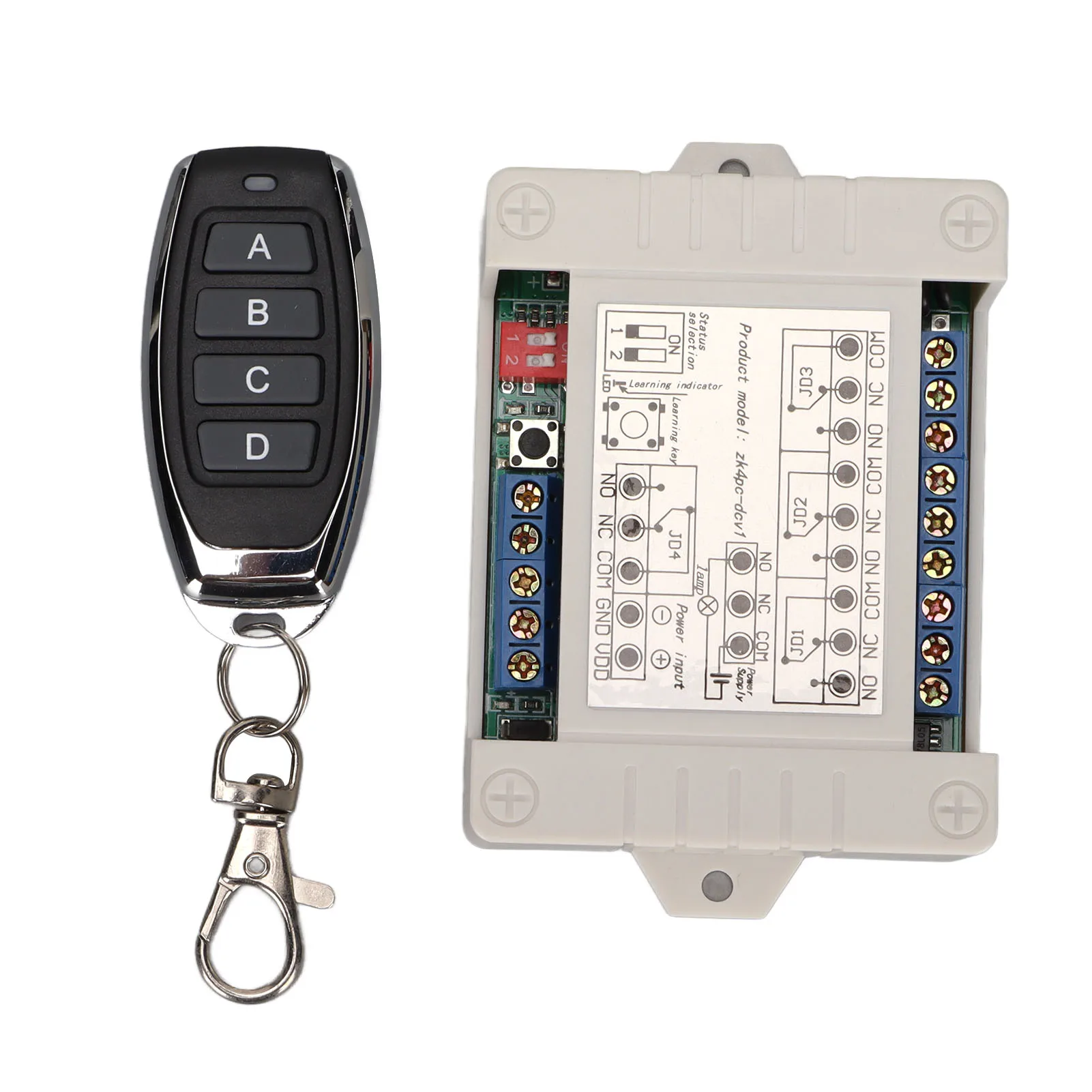 

Wireless Remote Relay 4 Channel 433MHz Remote Control Transmitter Receiver for Electric Door DC 12V‑48V