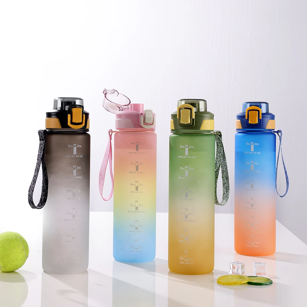 

Бутылка для воды большой емкости, 1 л, матовая спортивная чашка с градиентом, уличная Спортивная бутылка для воды, маркер времени, пластиковая чашка для фитнеса для студентов