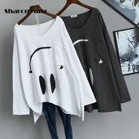 spring large size loose long sleeve t shirts woman cotton v neck casual style t shirt base shirt women tops woman tshirts