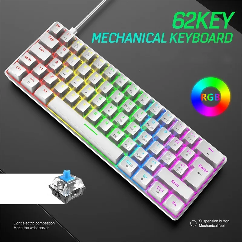 

62 Key Mini Portable Mechanical with Double shot PBT Keycaps RGB Backlit Pink Keyboard Desktop PC Laptop Gamer