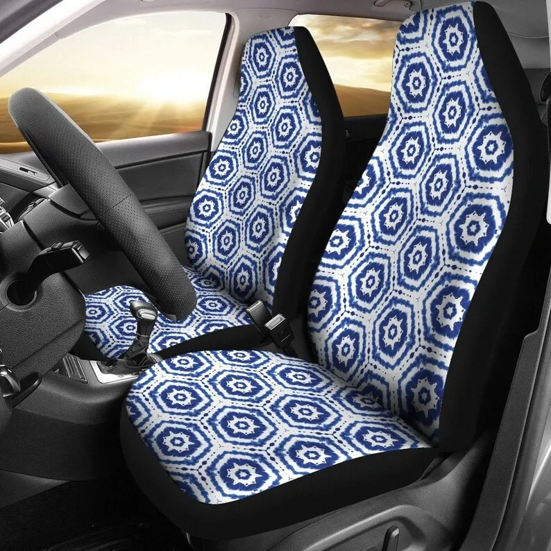 

Ready To Ship White With Blue Shibori Abstract Tie Dye Pattern Universal Fit For Bucket Seats Microfiber Fabric Ethnic Boho Hipp