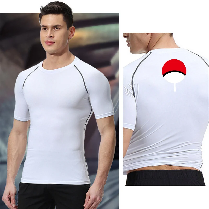 Anime Print Compression Shirts for Men Gym Workout Undershirt Short Sleeve Quick Dry Stretchy Athletic Fitness Tees T-Shirt Tops