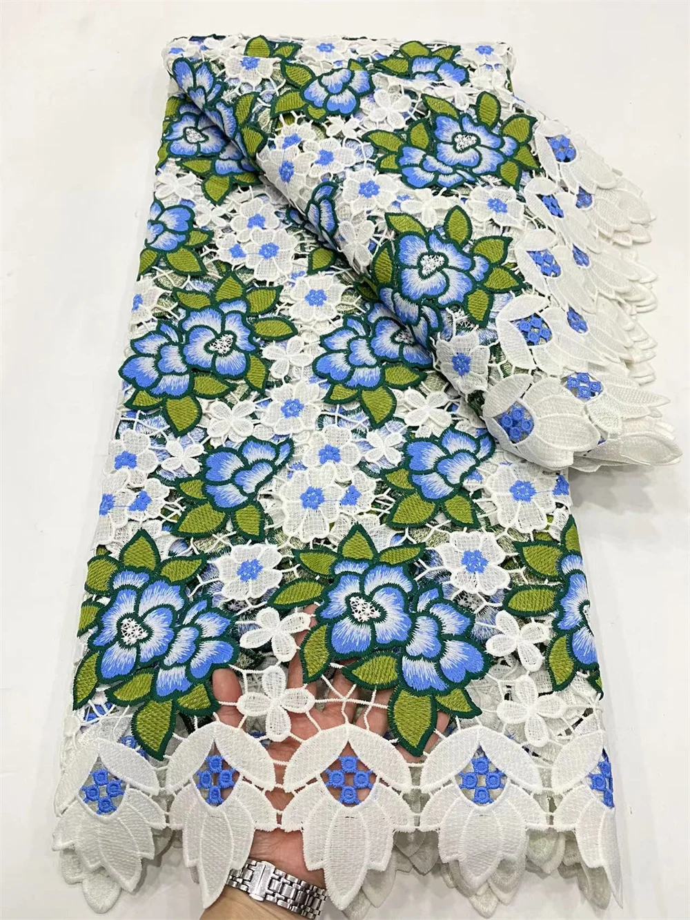 NI.AI белый нигерийский цветочный кружевной ткани молочный шелк с блестками