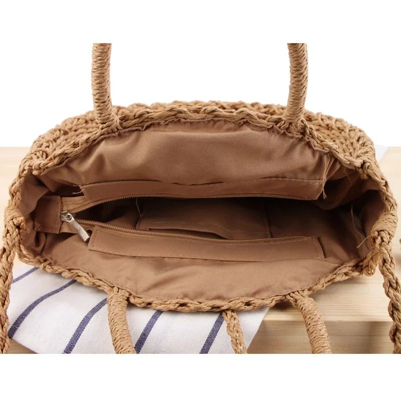 2021 Summer Round Straw Bags For Women Ladies Rattan Shoulder Bag Handmade Woven Beach Handbags Female Message Handbag Totes Bag