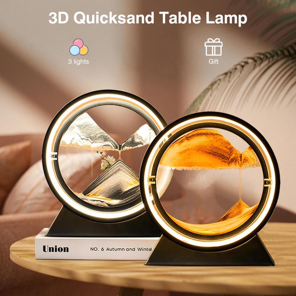 

Moving Art Sand Led Table Lamp 3D Hourglass Light Deep Sea Sandscape 360 Rotatable Quicksand Decorative Night Lights Home Decor