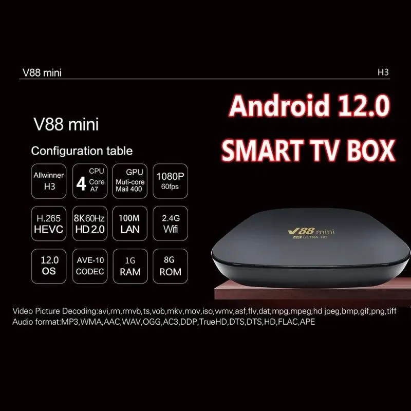 ТВ-приставка V88 Mini на Android 12 0 с поддержкой BT голосового помощника Wi-Fi 2 4 ГГц 1 + 8 -