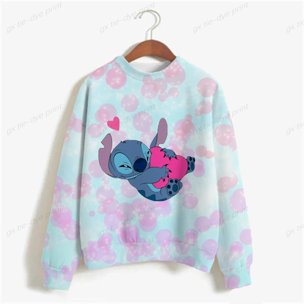 

Autumn Casual Women Graphic Hoodies Female Fashion Vintage Pullovers Disney Stitch Print Ladies Regular Round Neck Sweatshirts