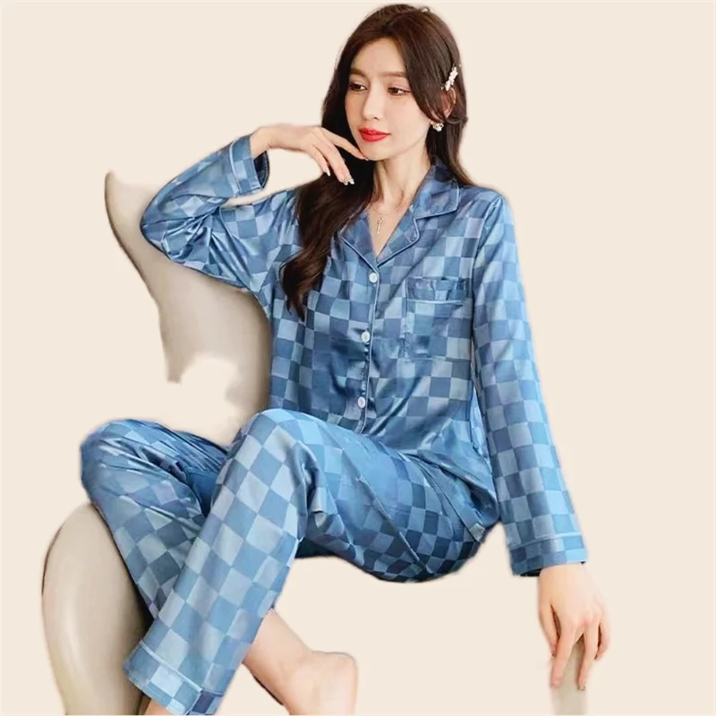 Women's Pajamas Set Full Sleeve T-shirt Long Pants 2Piece/Set Summer Sexy Rayon Pyjama Big Size Homewear Cozy Plus Fashion