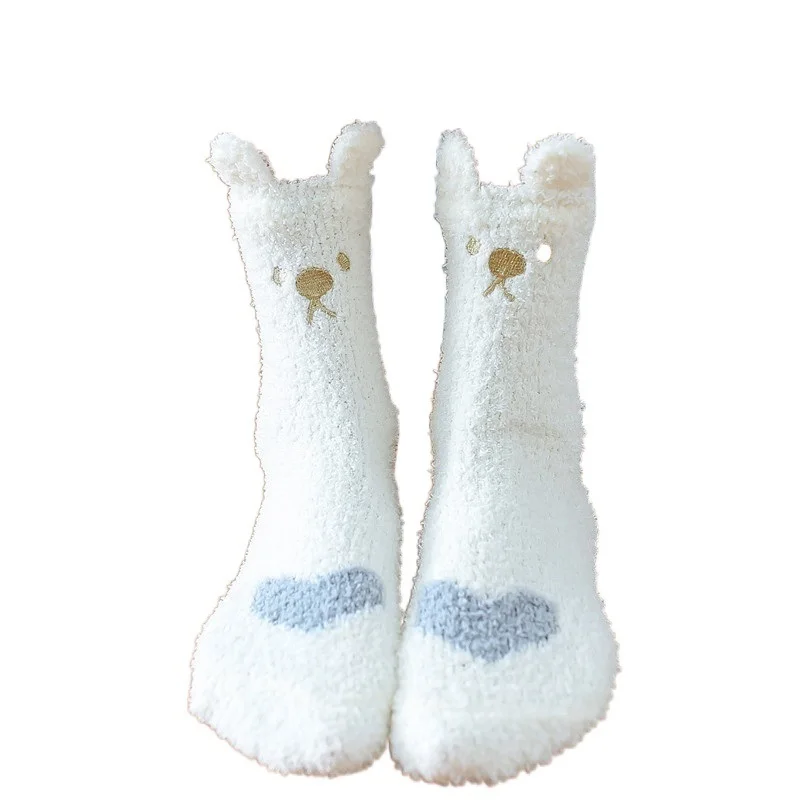 

Women's autumn and winter coral velvet medium tube love cat socks sleeping socks monthly socks Plush thickened floor socks