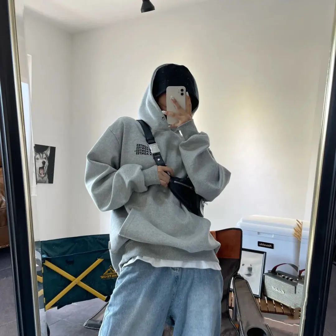 Серые Парные толстовки с капюшоном шикарная уличная одежда унисекс Модные